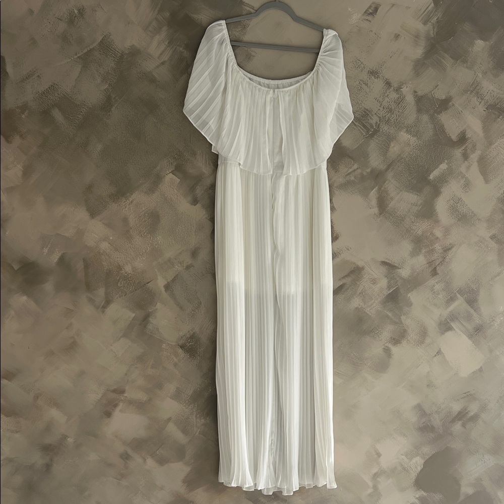 Maternity White Pleated Maxi Dress - Picture 2 of 4